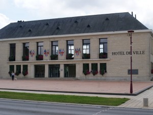 The new Town Hall, Villers-Bocage. It is located approximately where the Huet-Godefroy store once stood