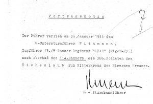 Oakleaves Memorandum from Hitler