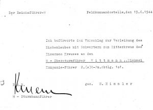 Himmler's recommendation for the Swords, 19th June 1944