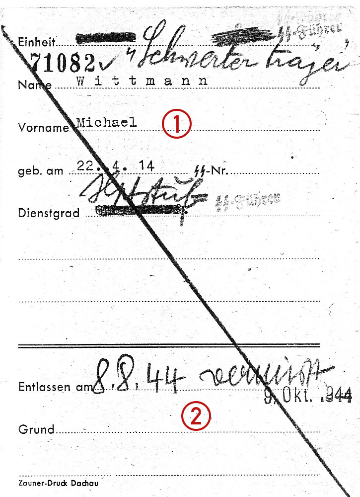 Michael Wittmann was declared Missing in Action on 8th October 1944. This was officially confirmed two months and a day later.