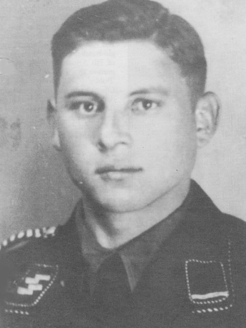 Michael Wittmann in the uniform of the SS-Verfügungstruppe (SS-VT) im November 1937. His collar patches indicate the rank of SS-Sturmmann