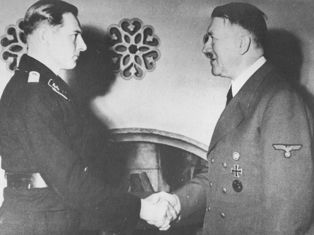 SS-Untersturmführer Wittmann receives the Oakleaves to his Knight’s Cross from Adolf Hitler at the Wolfsschanze in East Prussia