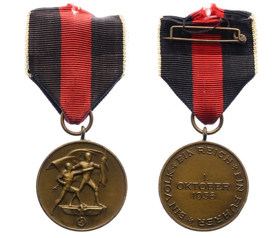 Sudetenland Medal, awarded 1st October 1938