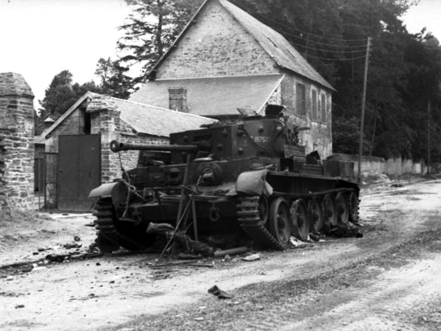 The Cromwell belonging to Pat Dyas after its fatal encounter with Wittmann’s Tiger
