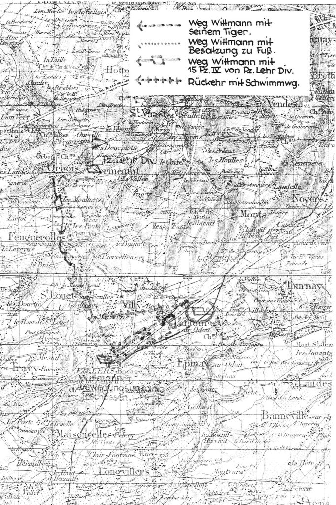 Wittmann’s exit trail, 13th June 1944.