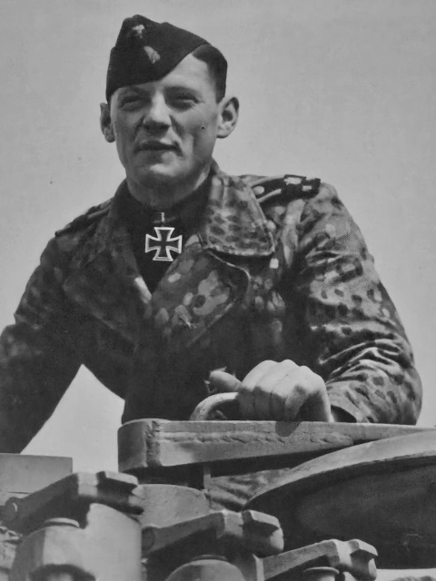 Bobby Woll on his own mount in the early summer of 1944, wearing his Knight's Cross