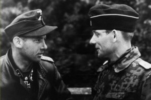 Wittmann with SS-Sturmbannführer Heinz "Hein" von Westernhagen, from whom Wittmann assumed the position of battalion commander in July 1944