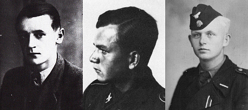 Three of the Tiger's crew who would not return on 8th August 1944. From l to r: SS-Unterscharführer Karl Wagner (gunner), SS-Sturmmann Rudolf Hirschel (radio operator), SS-Unterscharführer Heinrich Reimers (driver). The fourth crewman was loader SS-Sturmmann Günther Weber