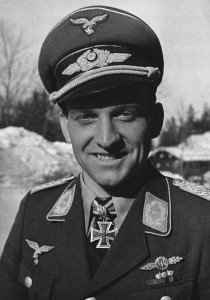 Luftwaffe Stuka ace Oberst Hans-Ulrich Rudel wearing the coveted award, the Knight’s Cross with Oakleaves, Swords and Diamonds